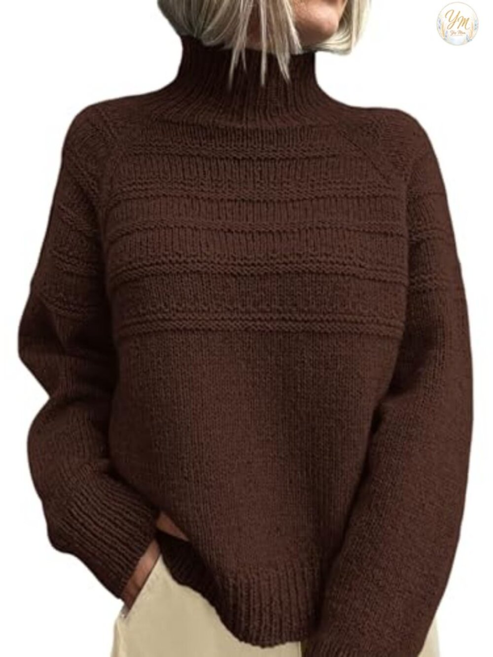 Chunky Knit Mock Neck Pullover Sweater Relaxed Fit Long Sleeve
